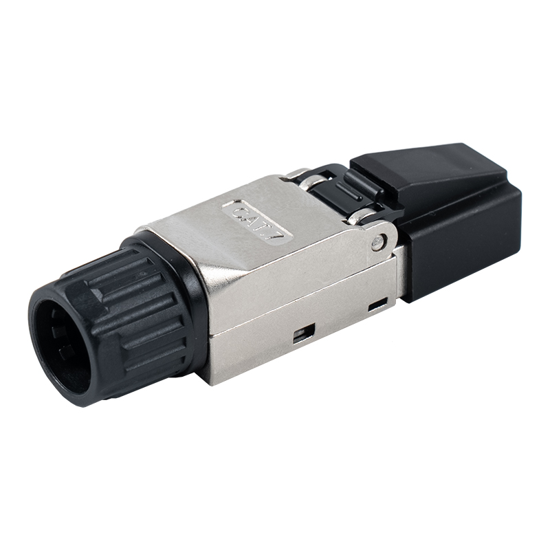 Cat7 Shielded Toolless RJ45 Connector (with plastic caps on the head and plastic nuts on the tail) RJ-G50S-2-C7