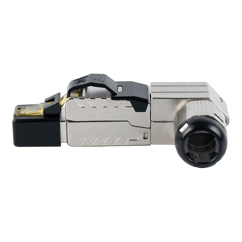 Cat7 Shielded Toolless RJ45 Connector (90-Degree Angle at End) RJ-G90S-1-C7