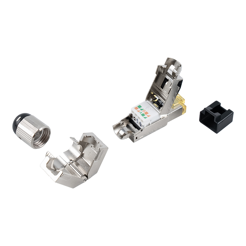 Cat7 Shielded Toolless RJ45 Connector (90-Degree Angle at End) RJ-G90S-1-C7