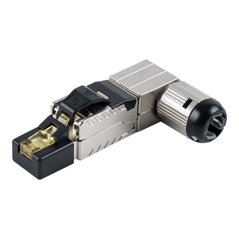 Cat7 Shielded Toolless RJ45 Connector (90-Degree Angle at End) RJ-G90S-1-C7